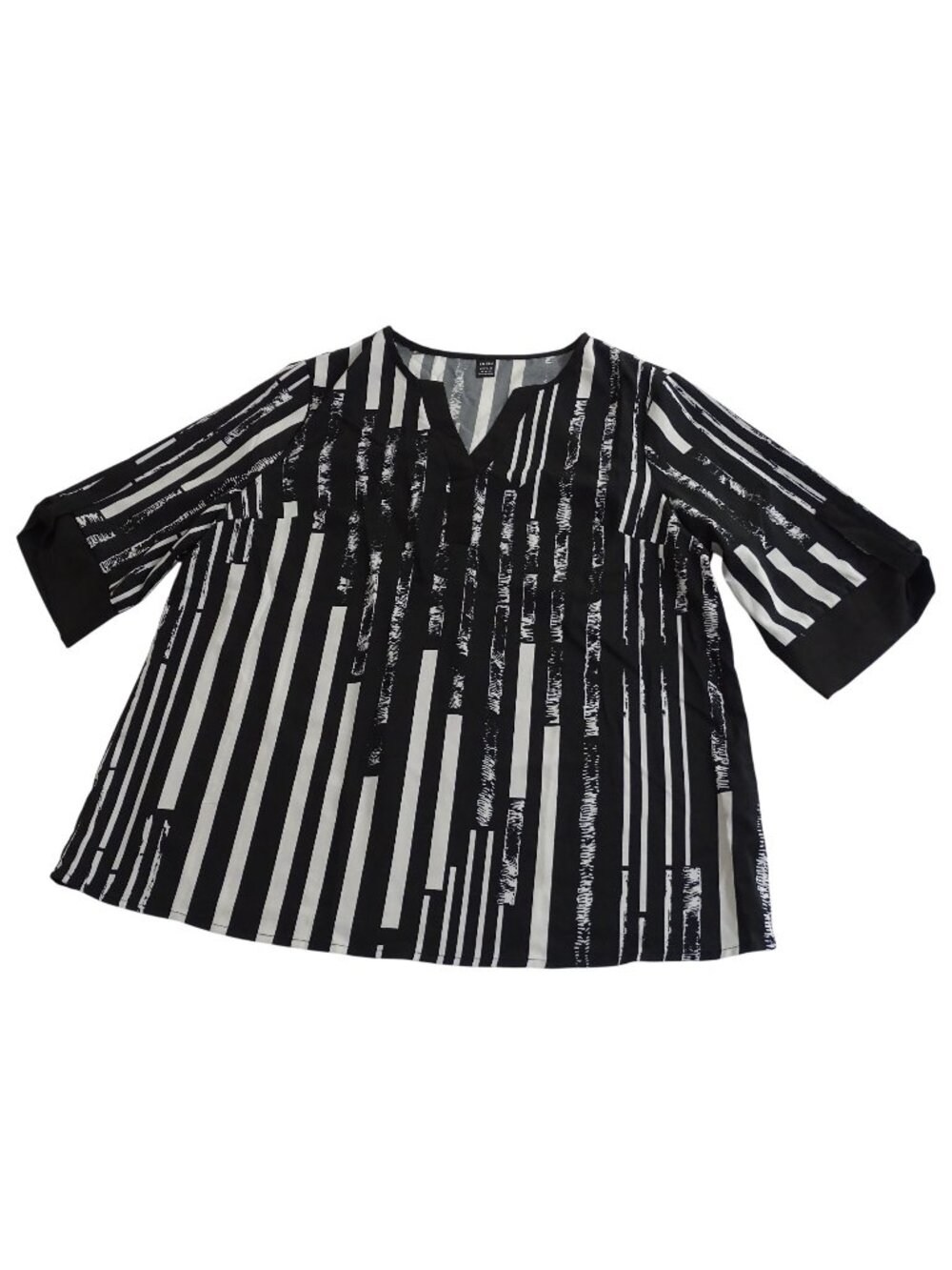 Shein Black White Stripe Short Sleeve Blouse Women Size XL 12 Casual Office